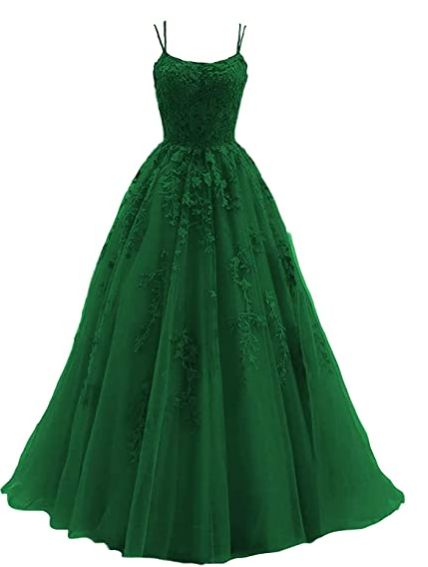 Spaghetti Strap Prom Dress, Long Tulle Lace Appliqued Women's Party Dress S2002