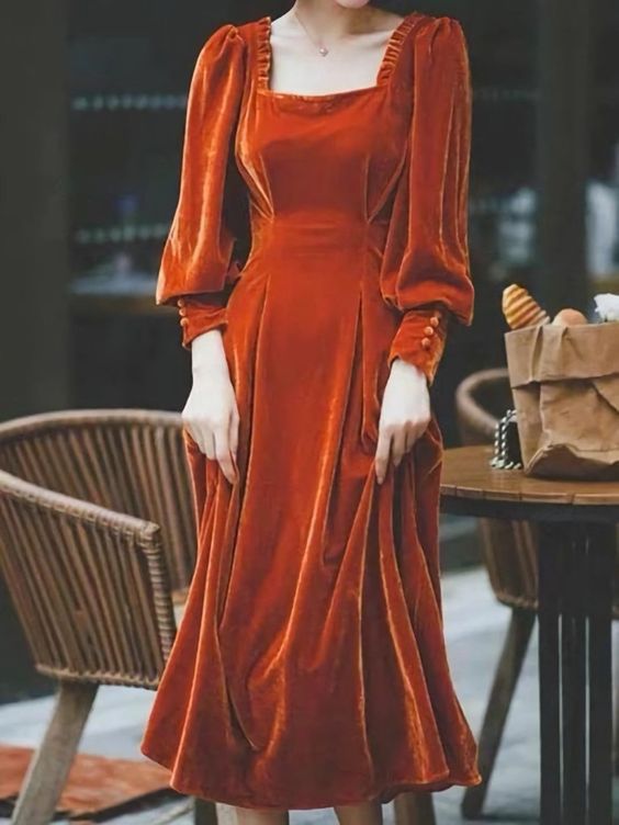 Long Sleeve Velvet Dress, Prom Dresses, Evening Gowns S2148