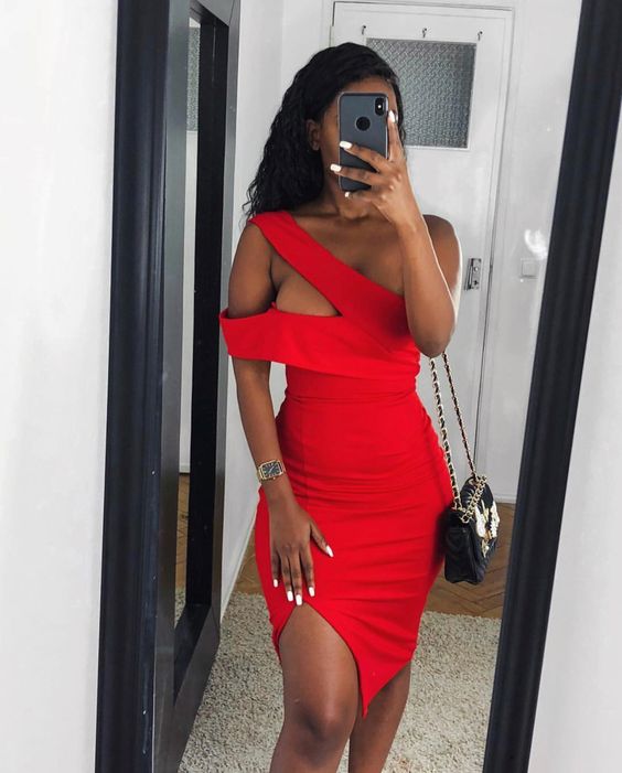 beautiful sheath v neck red homecoming dresses S1324