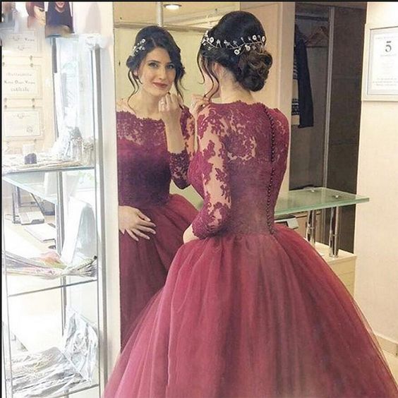 Custom Made Lace Prom Dress,Long Sleeves Dress,Floor Length Party Dress,High Quality Evening Dresses S1884