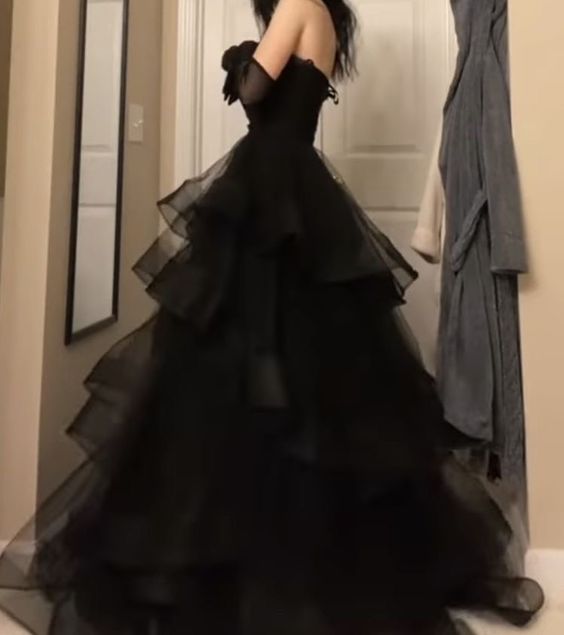 Black Prom Dress, Tulle Evening Dress     S2205