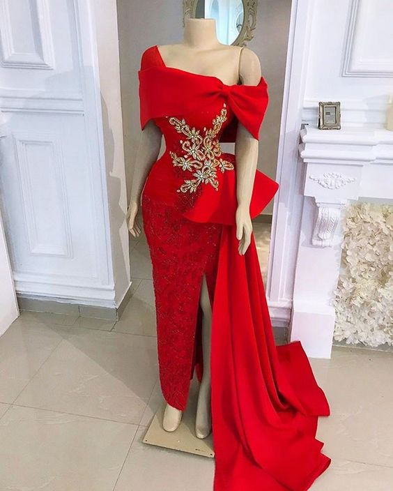 African Red Mermaid Evening Dresses Long Formal Evening Gowns S1075