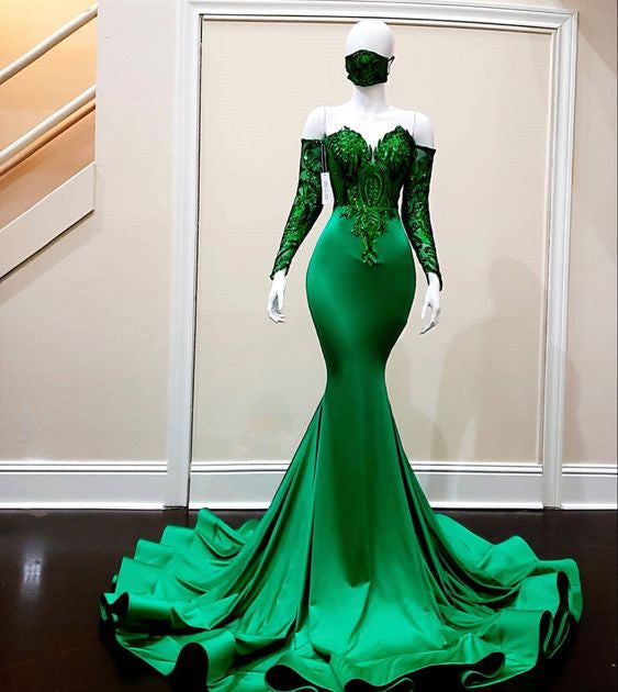 Green prom dresses, sparkly evening dresses, mermaid prom dresses S1415