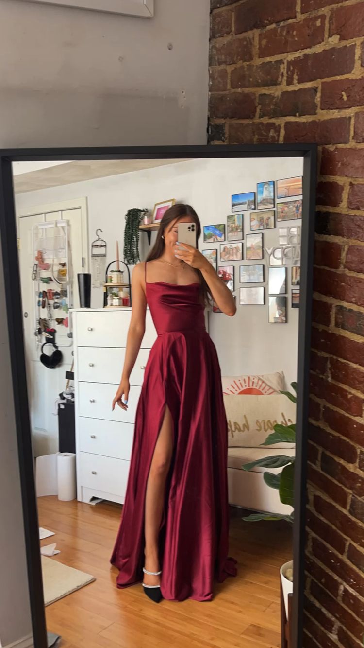 wedding guest dress floor length dress dark red prom dress S1401