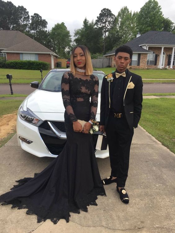 Mermaid Black Girl Long Prom Dresses With Train S2125