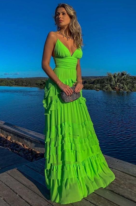 Green Chiffon Prom Dresses, Evening Gown Fashion S1053