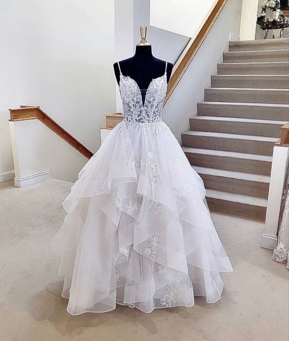 Long Prom Dresses , White Prom Dresses ,Lace Prom Dresses S1588