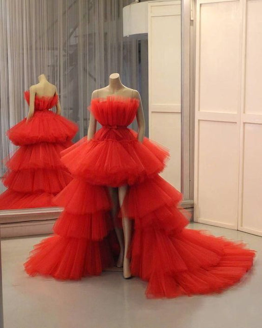 red ball gown long prom dress, evening dress    S775