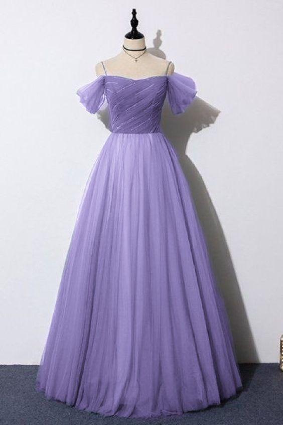Tulle Long Formal Dress, Purple Prom Dresses S1039