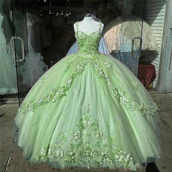 A-Line Green Ball Gown Prom Dresses Formal Evening Gowns S1071