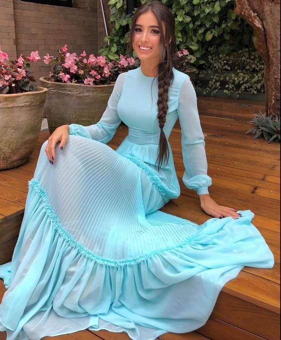 Chiffon Long Sleeves Prom Dresses S690