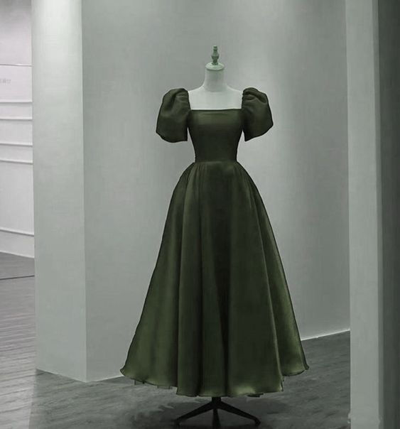 Puff sleeve Uinque Green Prom Dress Evening Dress S1208