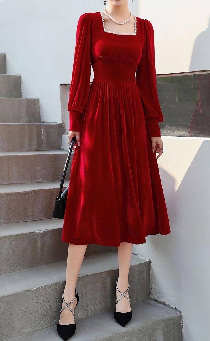 Long Sleeve Velvet Dress, Prom Dresses, Evening Gowns S2147