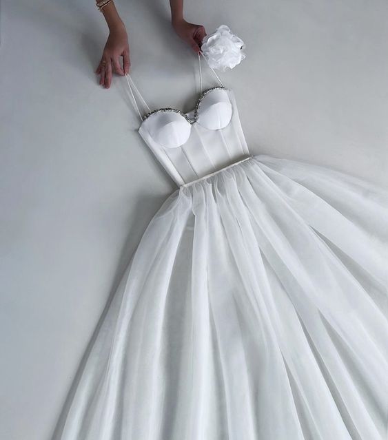 A line white long prom dress, evening dress S1269