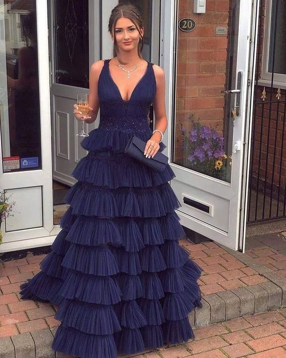 Dark Navy Prom Dresses, Ball Gown Real Made Formal Prom Dress S1977
