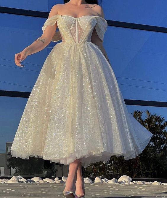 A line Ivory Shinny Prom Dresses S1289