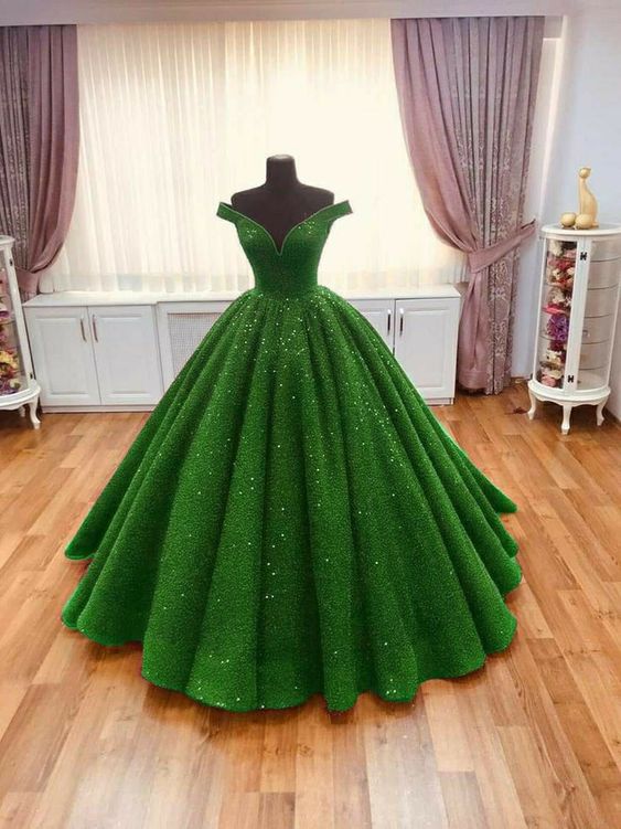 Green Ball Gown Evening Dress Floor Length Prom Dress S1651