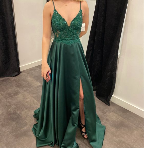 Long Evening Dress Green Prom Dresses With Slit S1754