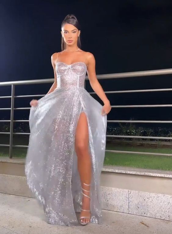 Sexy Silver Prom Dress, Evening Party Gown S1991