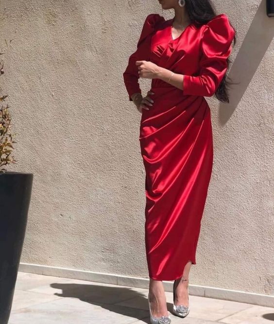 Long Sleeves Red Prom Dresses Beautiful Gowns For Ladies S1252