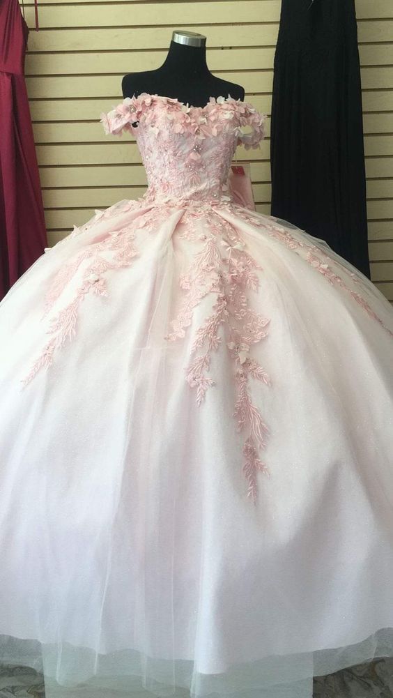 Long Ball Gown Prom Dress, Quinceanera Dresses, Lace Appliques Dress S1848