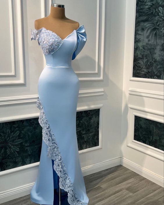 Blue prom dress unique evening party dress S1304