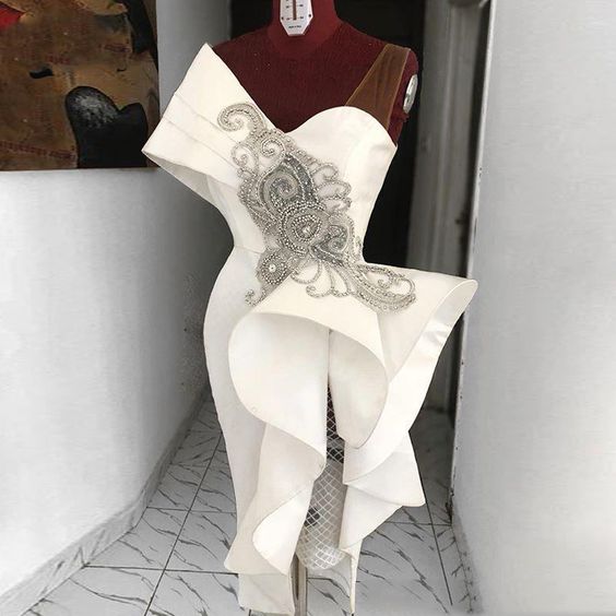 White prom dresses, pearls prom dresses, evening dresses S1793