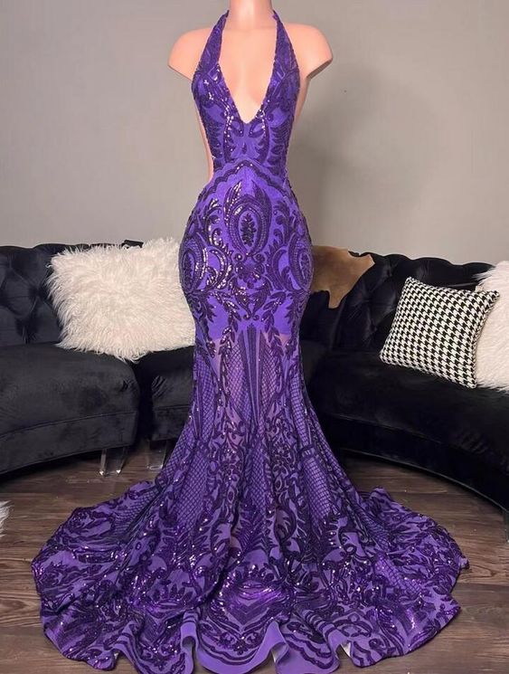 Purple prom dresses, lace prom dresses, sparkly prom dresses, arabic evening dresses S2053