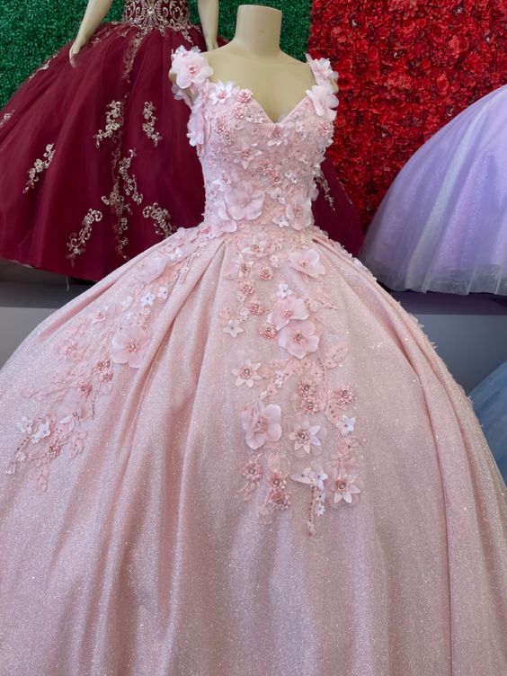 PINK BALL GOWN QUINCEANERA DRESSES LACE UP BACK APPLIQUES S1817