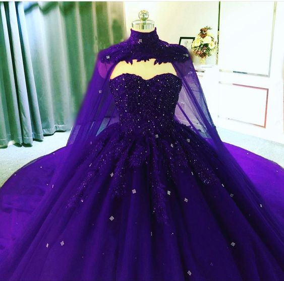 Long Evening Dress Purple Ball Gown Prom Dresses With Slit S1755
