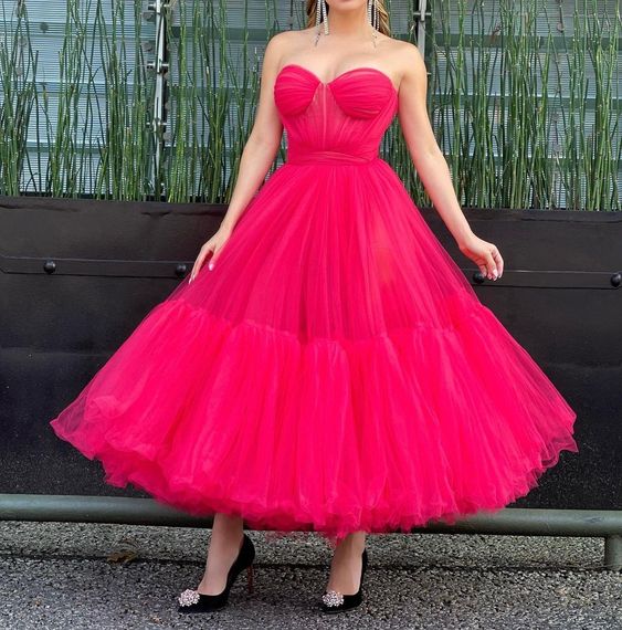 A line Hot Pink Prom Dresses S1292