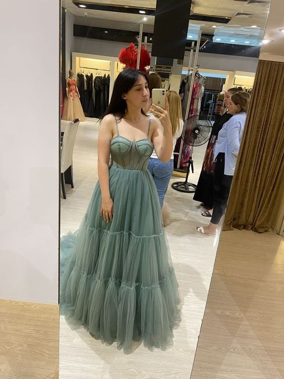 Green Tulle Prom Dresses Formal Evening Dresses S2212