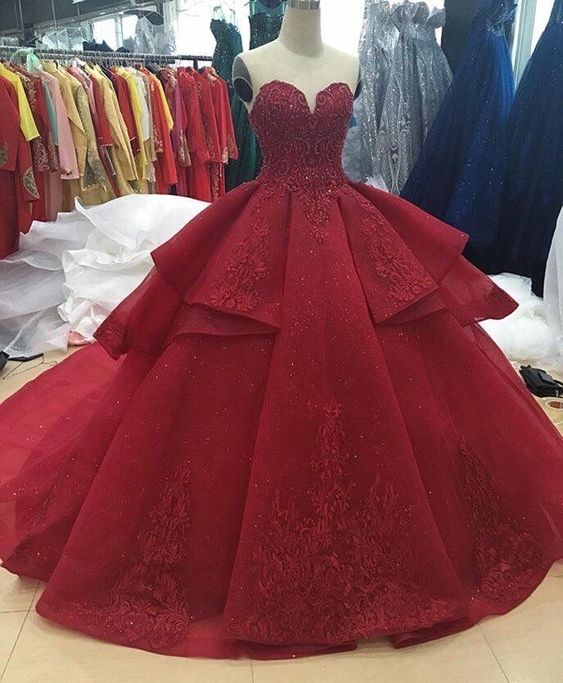 Burgundy Ball Gown Long Prom Dresses, Amazing Evening Dresses S1893