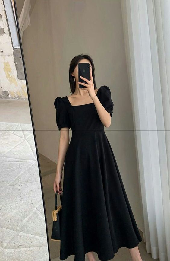 Black Prom Formal Evening Dress Ankle length Dress S1195