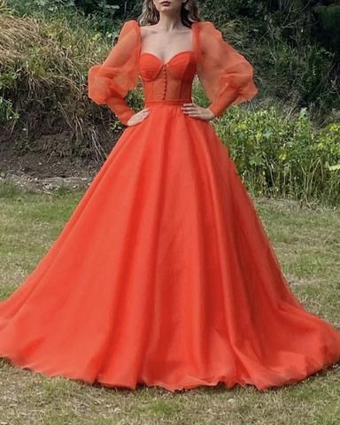 Ball Gown Organza Dresses Sweetheart Corset With Puffy Sleeves S1746