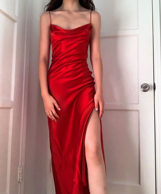Red prom dress,spaghetti straps evening dresses S2298