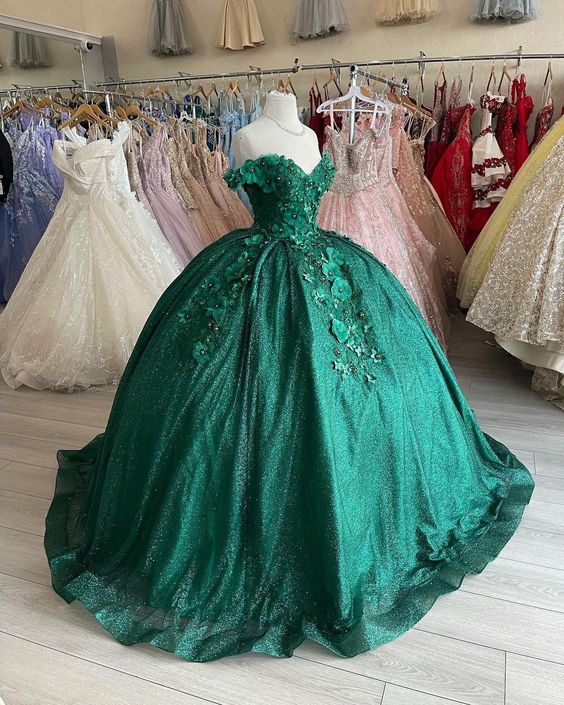 A-Line Green Ball Gown Prom Dresses Formal Evening Gowns S1070