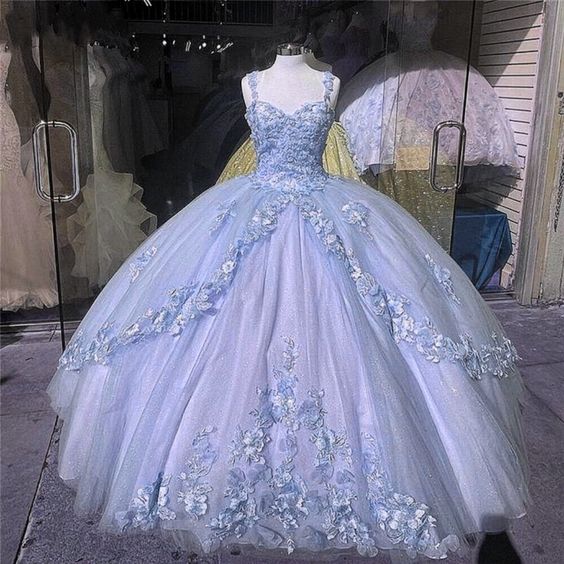 A-Line Blue Ball Gown Prom Dresses Formal Evening Gowns S1072