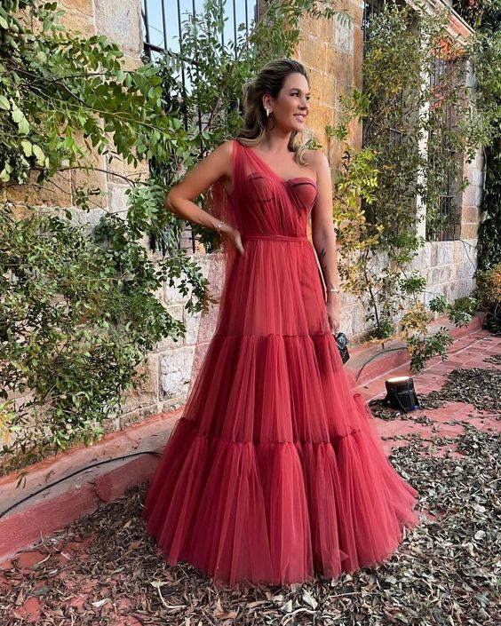 burgundy a line floor length sleeveless prom dress S1123