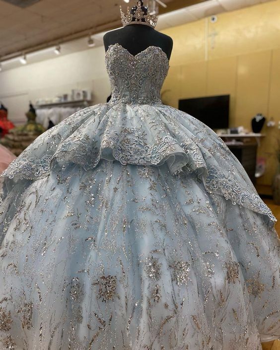 Long Ball Gown Prom Dress, Quinceanera Dresses, Lace Appliques S1838