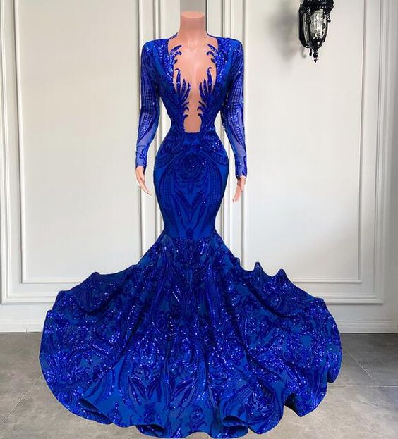 Vintage royal blue mermaid prom dresses S1593