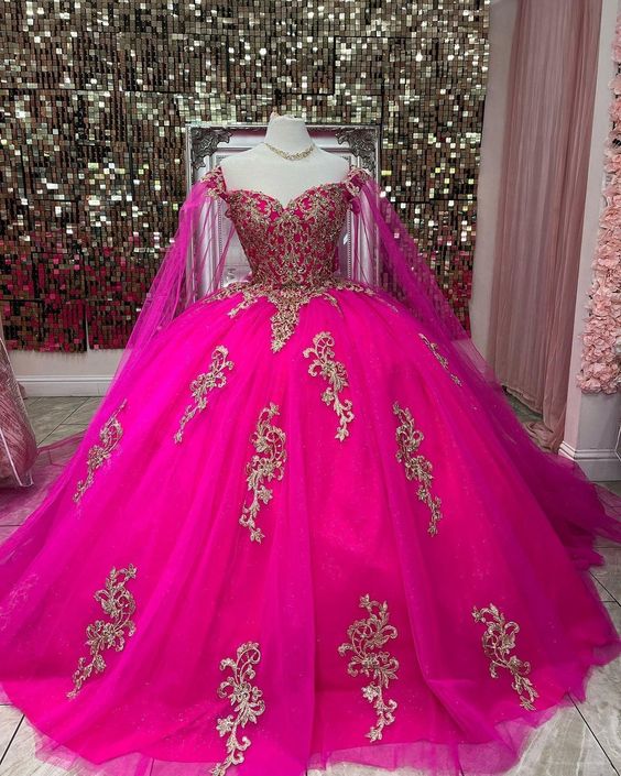 Long Ball Gown Prom Dress, Quinceanera Dresses, Lace Appliques Dress S1842