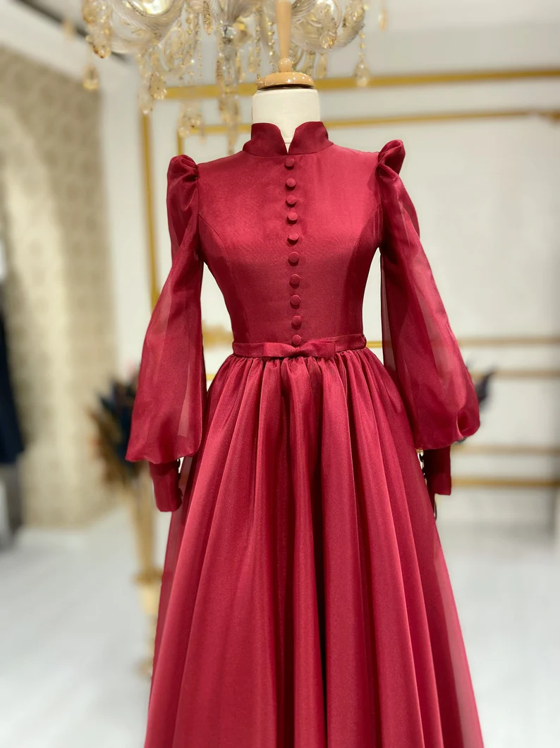 Muslim Wedding Dress, Special Design Veiling Evening Dress, Muslim Bridesmaid Dress S1934