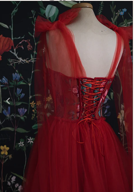 Red Prom Dress Tulle Evening Gowns S2119