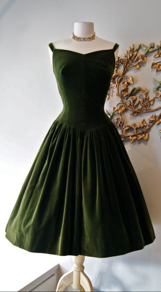 Vintage Prom Dress, Dark Green Velvet Prom Dress, Mini Short Homecoming Dress S2307