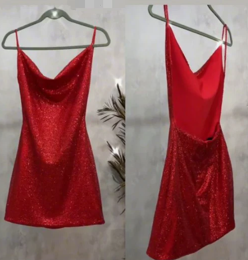 Spaghetti Straps Shiny Homecoming Dress Shiny Dress Red Short Homecoming Dress S2242
