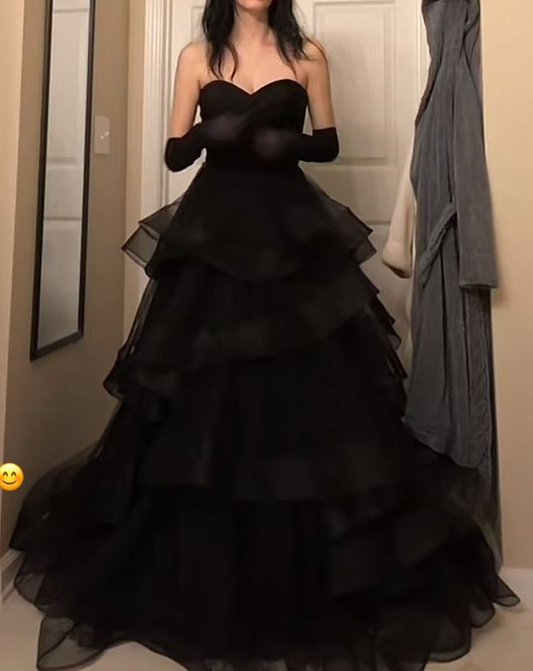 Black Prom Dress, Tulle Evening Dress     S2205