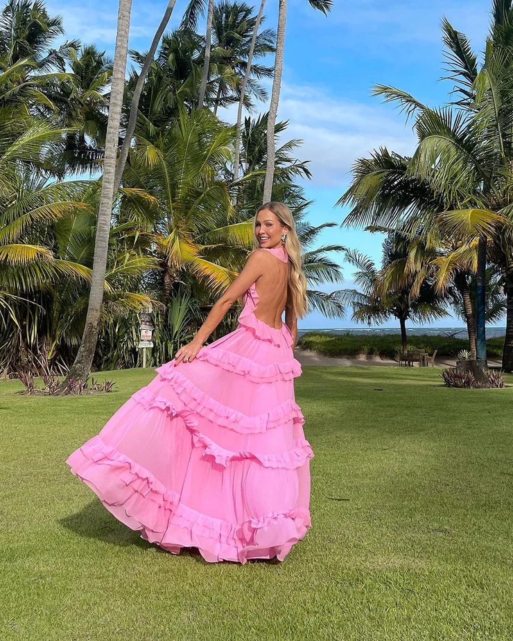 Fashion A Line V Neck Pink Chiffon Long Evening Dresses S2099