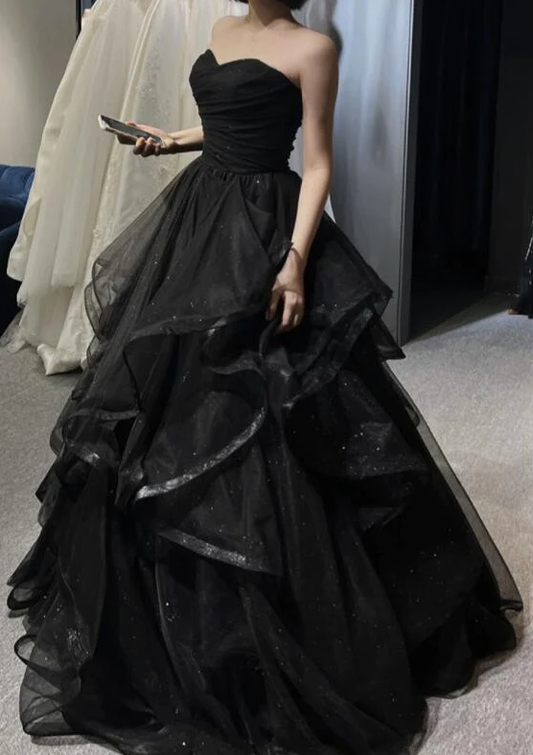 Black Sweetheart Tulle Layers Ball Gown Formal Dresses, Black Evening Dress Prom Dress     S780