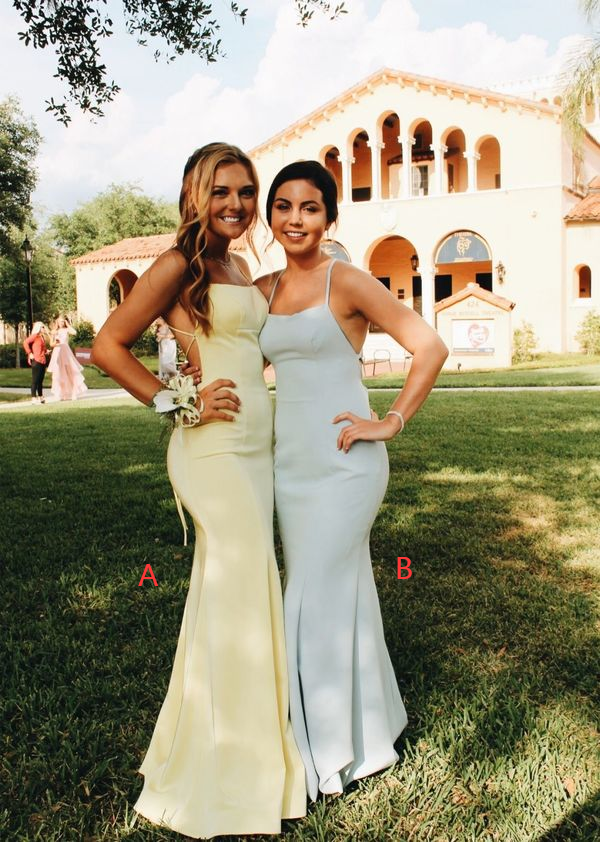 Spaghetti Straps Mermaid Sheath Cross Back Long Prom Dress S2403